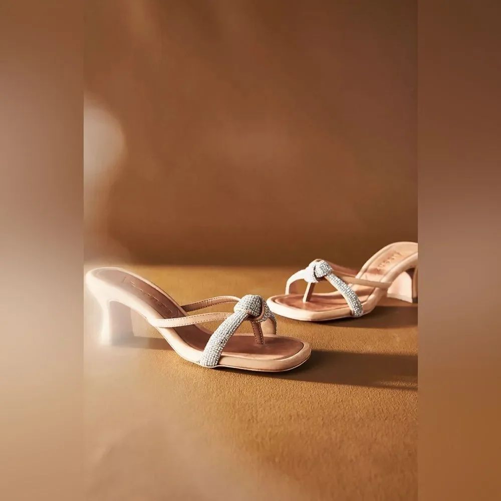 Anthropology Shoes | Vicenza Rhinestone Knot Kitten-Heel Mules – Size 8
